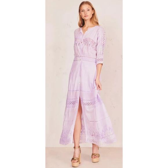 NWT LoveShackFancy Beth Dress Violet Splash Hand Dye Purple White Crochet Large - Picture 1 of 8